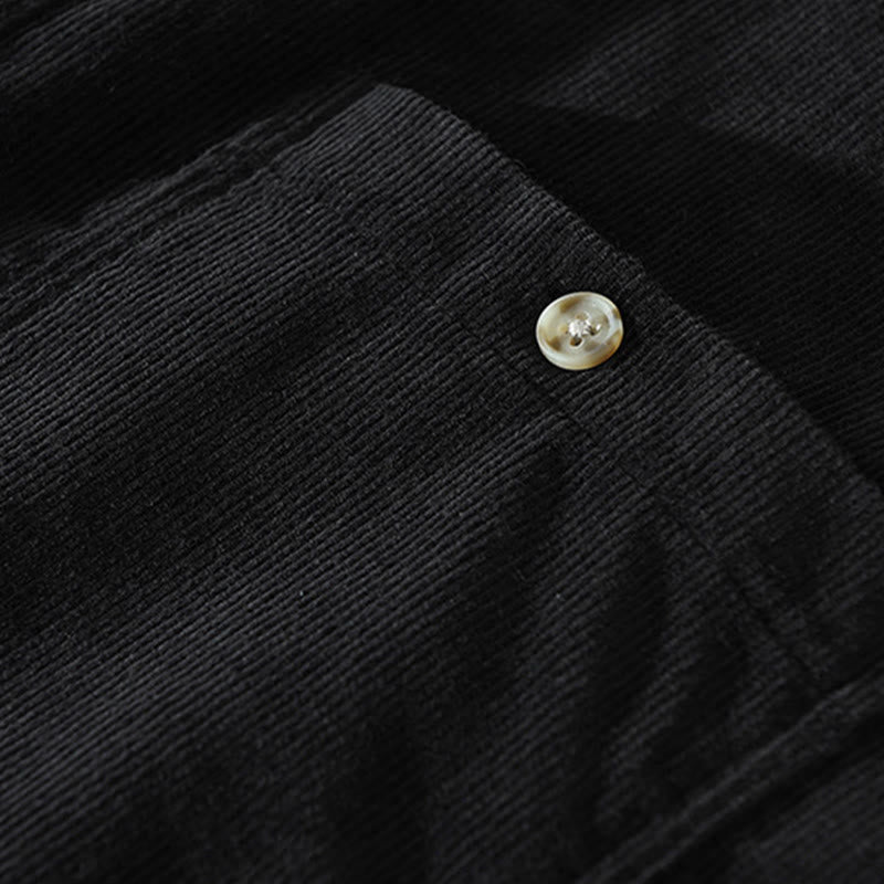 Buddha Stones秋 装飾ポケット ボタンダウン スタンドカラー 長袖 メンズ コットン コーデュロイ シャツ - image 17