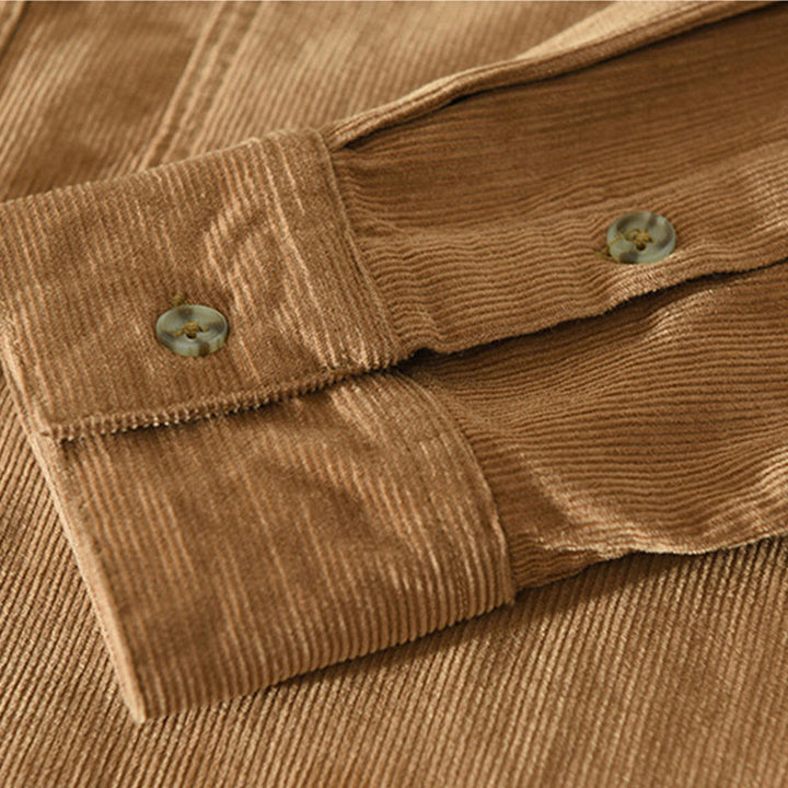 Buddha Stones秋 装飾ポケット ボタンダウン スタンドカラー 長袖 メンズ コットン コーデュロイ シャツ - image 6