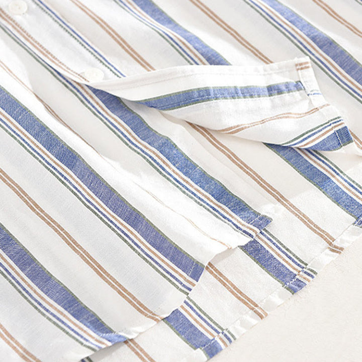 Buddha Stones秋 ストライプ 装飾ポケット ボタンダウン 長袖 七分袖 半袖 メンズ コットンシャツ - image 8