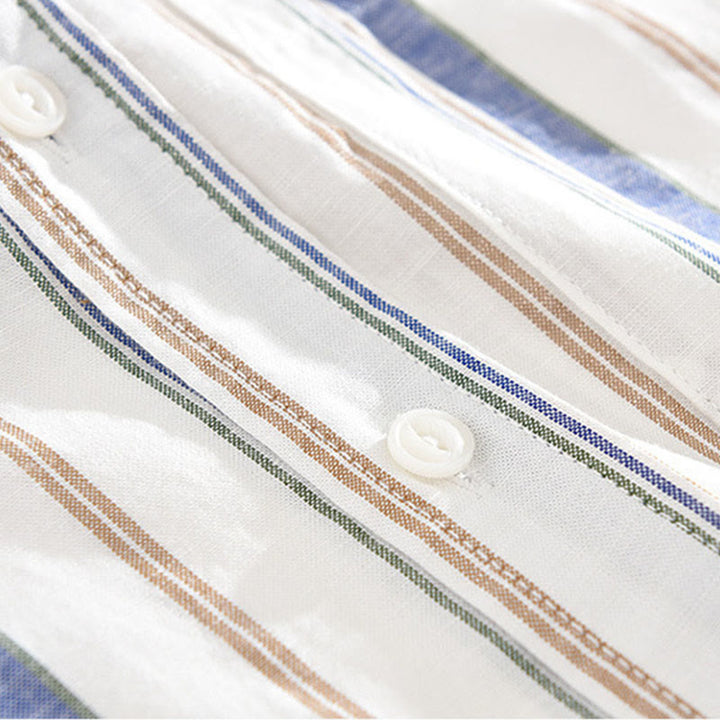 Buddha Stones秋 ストライプ 装飾ポケット ボタンダウン 長袖 七分袖 半袖 メンズ コットンシャツ - image 7