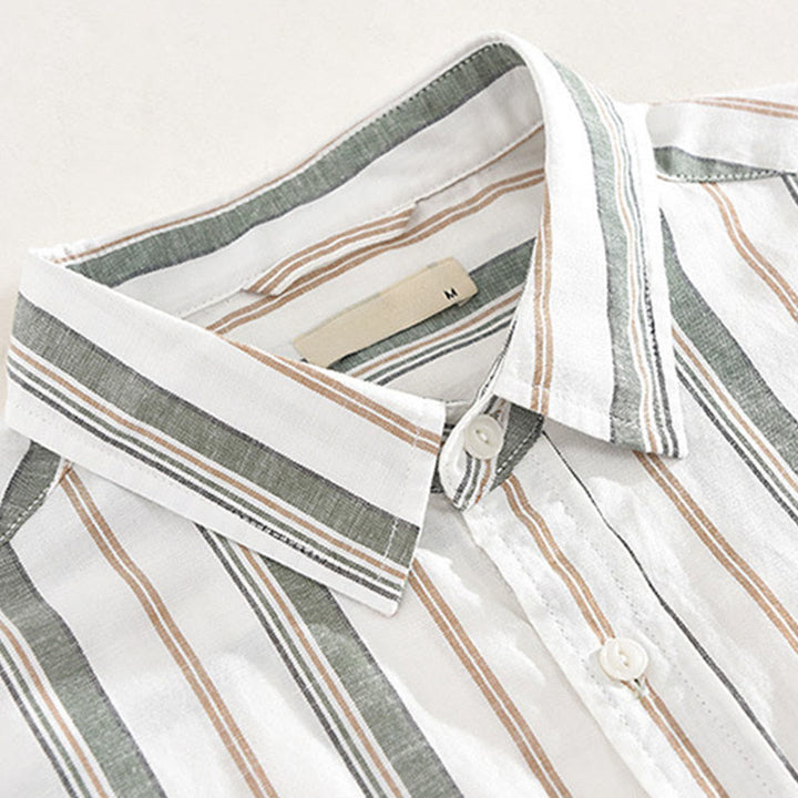Buddha Stones秋 ストライプ 装飾ポケット ボタンダウン 長袖 七分袖 半袖 メンズ コットンシャツ - image 13