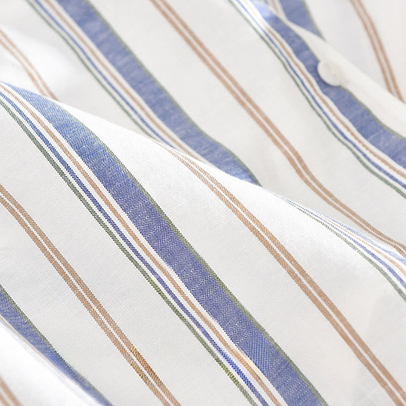 Buddha Stones秋 ストライプ 装飾ポケット ボタンダウン 長袖 七分袖 半袖 メンズ コットンシャツ - image 11