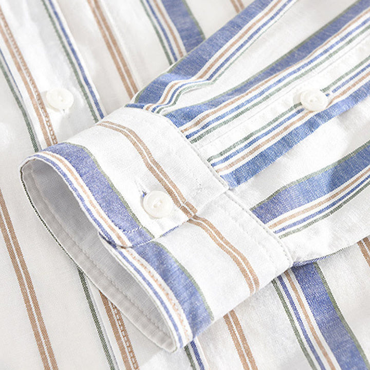 Buddha Stones秋 ストライプ 装飾ポケット ボタンダウン 長袖 七分袖 半袖 メンズ コットンシャツ - image 10