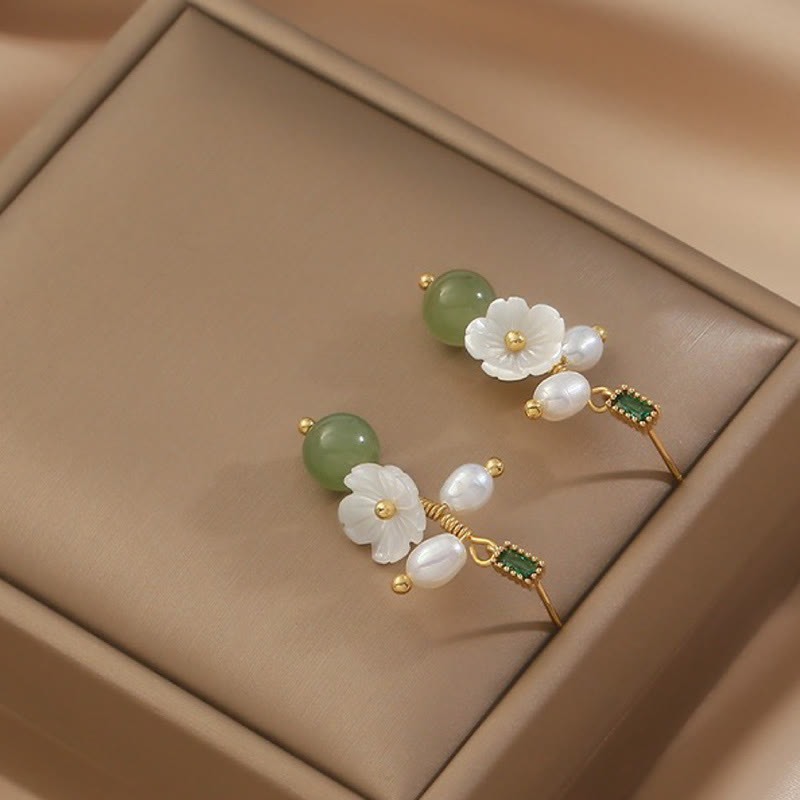 Buddha Stones和田翡翠 真珠ビーズ 花豊かさ豊穣 イヤリング - image 2