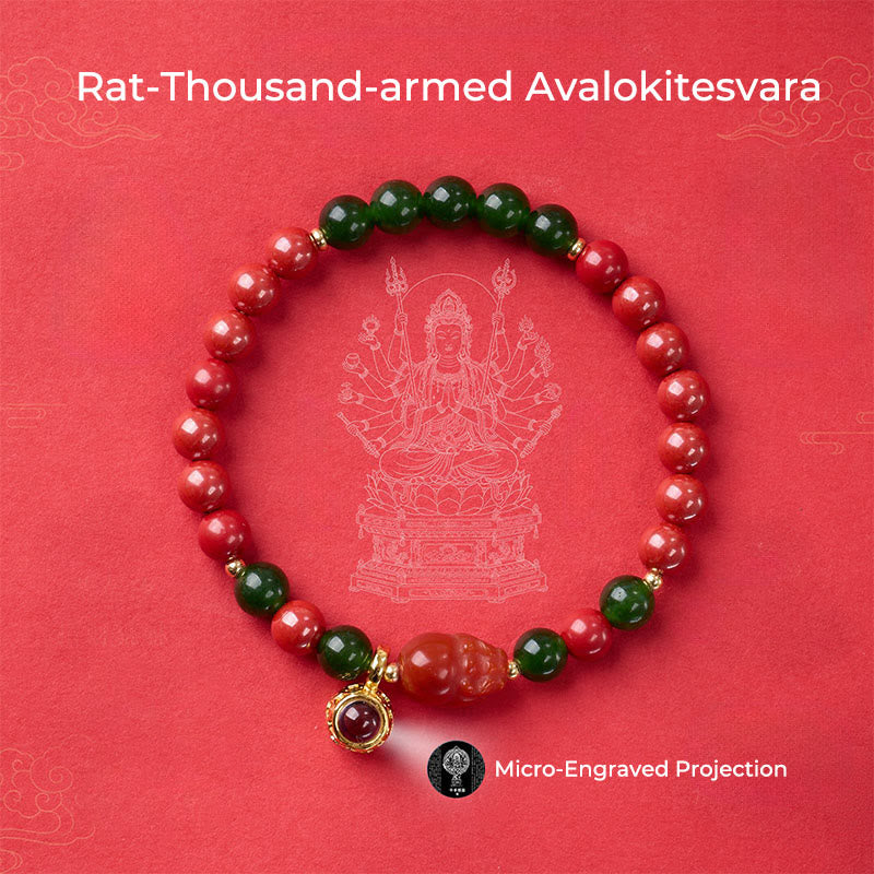 午年用Buddha Stonesマイクロ彫刻投影十二支誕生仏辰砂良縁祈願ブレスレット - image 9