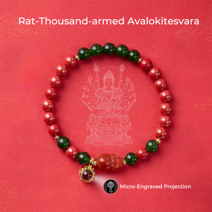 午年用Buddha Stonesマイクロ彫刻投影十二支誕生仏辰砂良縁祈願ブレスレット - image 9