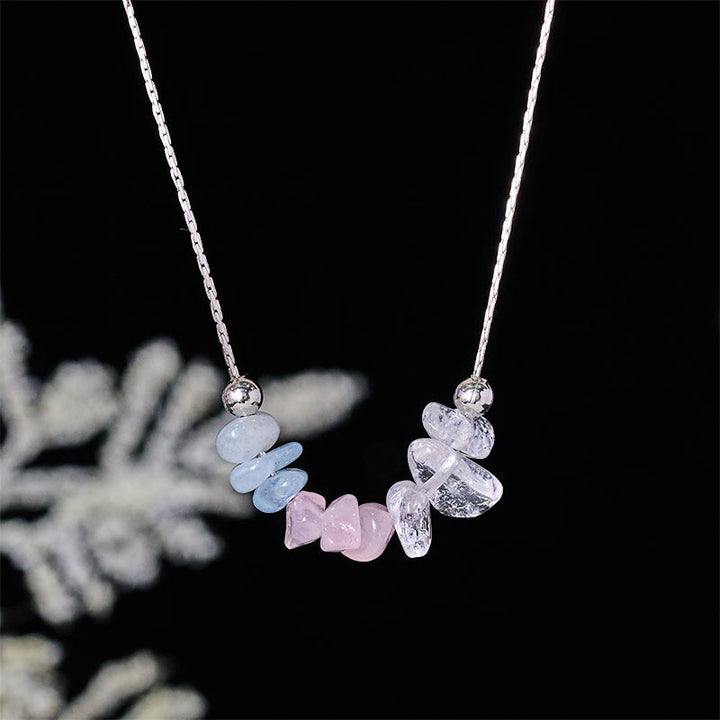 Buddha Stonesブラックオブシディアン スモーキークォーツ ガーネット アクアマリン ストロベリークォーツ ピンククリスタル ストレングスネックレスペンダント - アクアマリンピンククリスタル - image 8