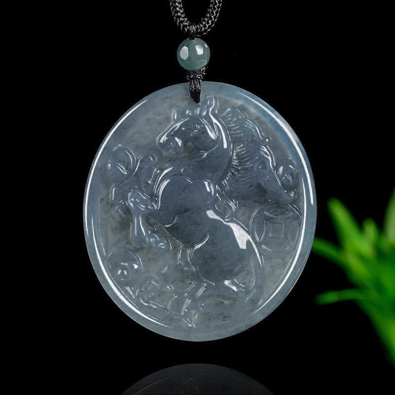 Buddha Stones午年翡翠 幸運 豊穣 ネックレス ペンダント - ジェイドホース - image 0