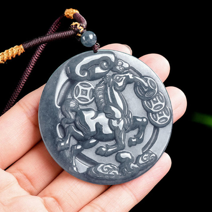 Buddha Stones午年翡翠豊かさと豊穣のネックレスペンダント - image 3