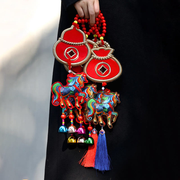 午年刺繍入りBuddha Stones金袋 ひょうたん 銅貨 鈴 お守り成就吊り下げ飾り - image 18