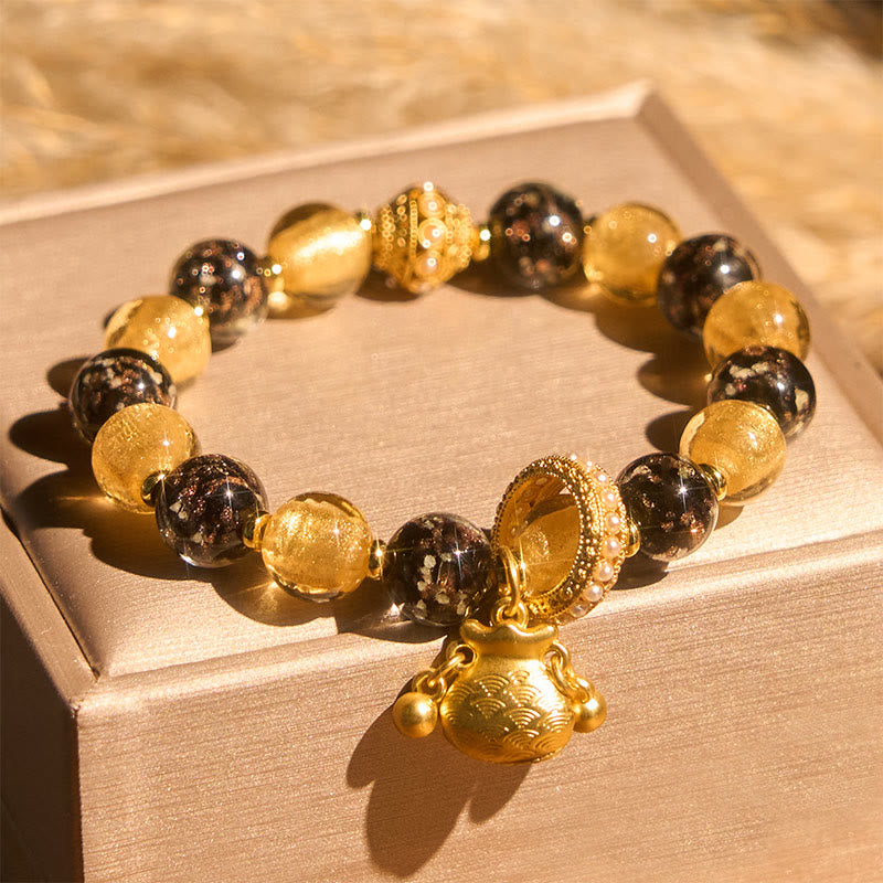 Buddha Stones福文字 柳生ガラス 祝福ブレスレット - 琉璃ガラスフーキャラクター（手首周り：15～16cm） - image 0