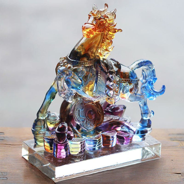 Buddha Stones年彫刻の如意馬六里クリスタルアートピース豊かさホームオフィス装飾 - image 6