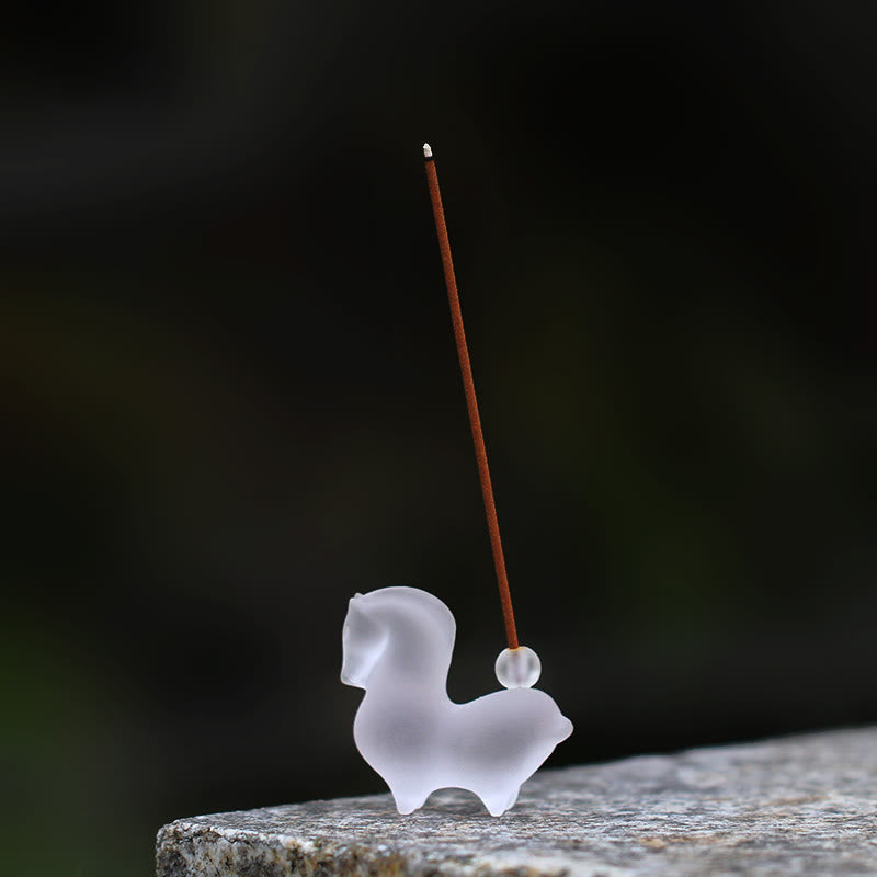 Buddha Stones馬年 蓮の実 蓮の葉 瑠璃 クリスタルアート作品 自宅 オフィス エネルギー装飾 - 香穴付き馬 4.5×2×4.2cm - image 17