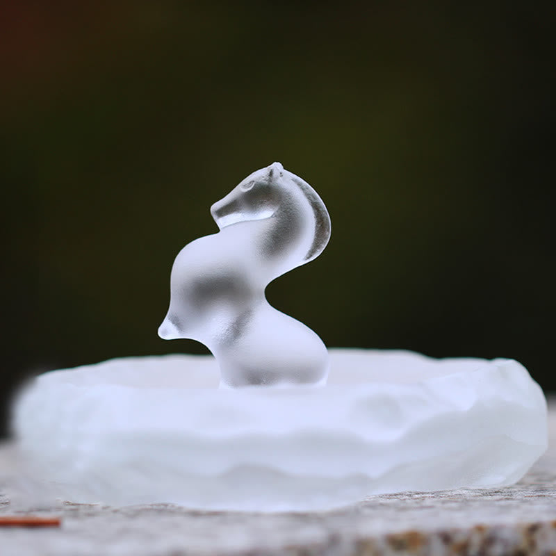 Buddha Stones馬年 蓮の実 蓮の葉 瑠璃 クリスタルアート作品 自宅 オフィス エネルギー装飾 - image 1