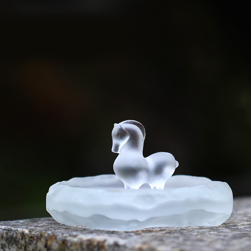 Buddha Stones馬年 蓮の実 蓮の葉 瑠璃 クリスタルアート作品 自宅 オフィス エネルギー装飾 - 馬と波型のエッジパッド - image 0