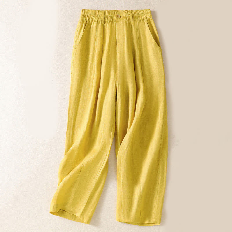 Buddha Stones夏用ボタンジッパーアンクル丈レディースパンツ ポケット付き - 黄色 - US8-10，UK/AU12-14，EU40-42 (2XL) - image 1