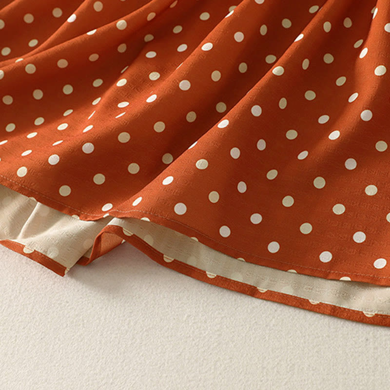 Buddha Stones秋冬 水玉模様 クルーネック 長袖 コットン レディース ミディドレス - image 6