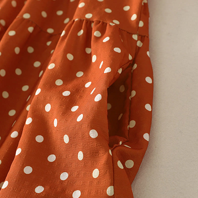 Buddha Stones秋冬 水玉模様 クルーネック 長袖 コットン レディース ミディドレス - image 5