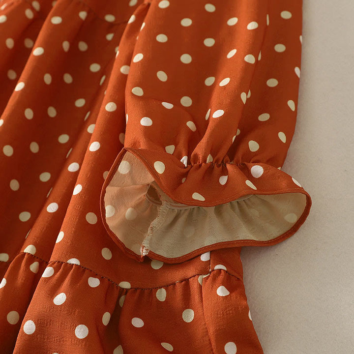 Buddha Stones秋冬 水玉模様 クルーネック 長袖 コットン レディース ミディドレス - image 4