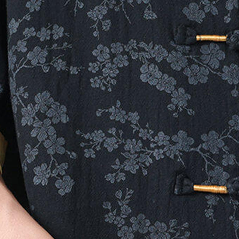 Buddha Stones夏 桃の花柄 中国風 カエルボタン コットンリネン 半袖 メンズシャツ - image 6