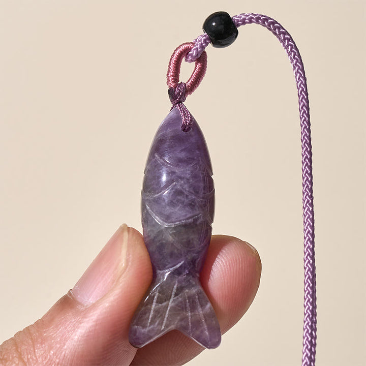 Buddha Stones彫刻鯉クリスタルインド瑪瑙アメジスト暖かさ豊かさネックレスペンダント - image 14