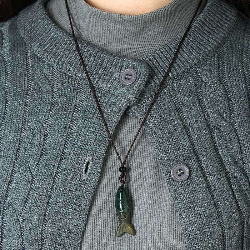 Buddha Stones彫刻鯉クリスタルインド瑪瑙アメジスト暖かさ豊かさネックレスペンダント - image 10