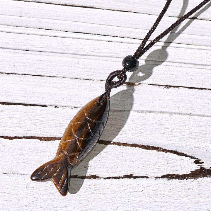 Buddha Stones彫刻鯉クリスタルインド瑪瑙アメジスト暖かさ豊かさネックレスペンダント - タイガーアイ（ペンダントサイズ：15×40mm） - image 28