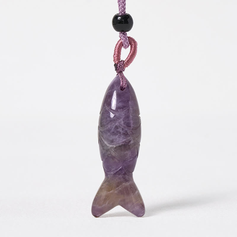 Buddha Stones彫刻鯉クリスタルインド瑪瑙アメジスト暖かさ豊かさネックレスペンダント - image 13