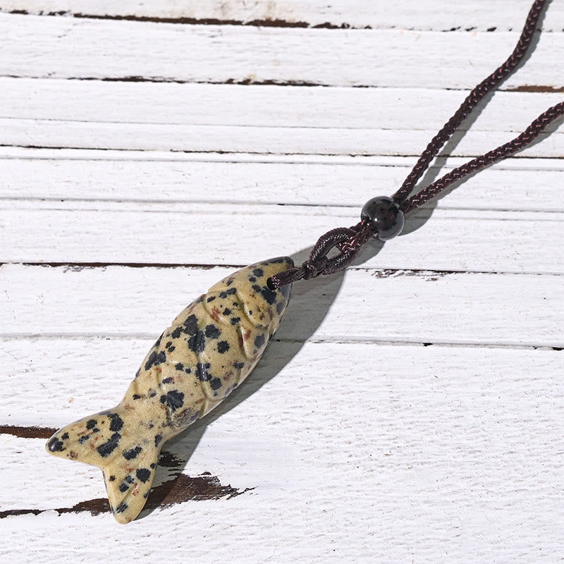 Buddha Stones彫刻鯉クリスタルインド瑪瑙アメジスト暖かさ豊かさネックレスペンダント - ダルメシアンジャスパー（ペンダントサイズ：15×40mm） - image 33
