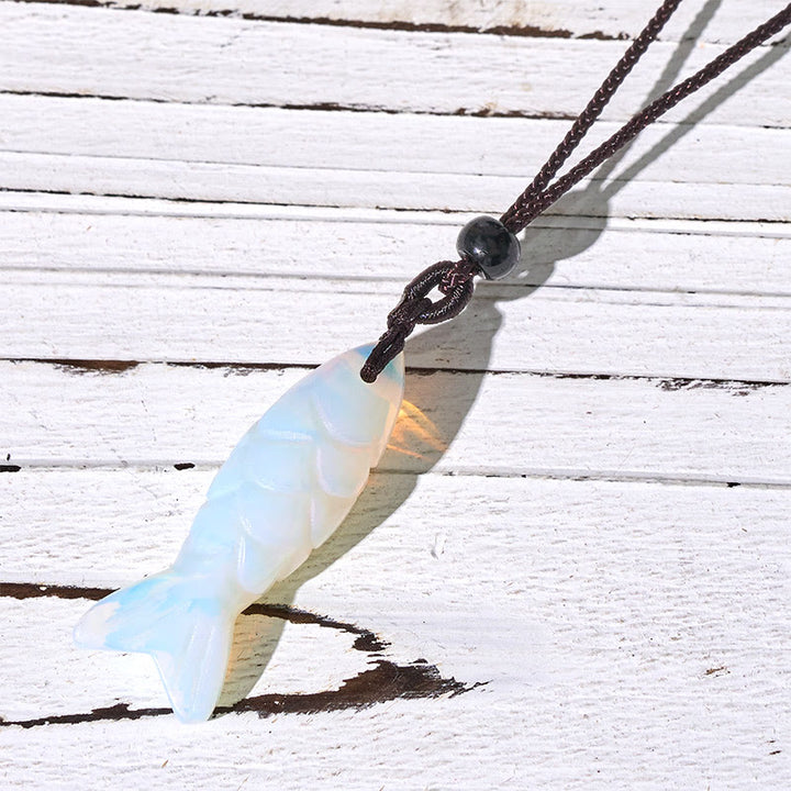 Buddha Stones彫刻鯉クリスタルインド瑪瑙アメジスト暖かさ豊かさネックレスペンダント - オパール（ペンダントサイズ：15×40mm） - image 53