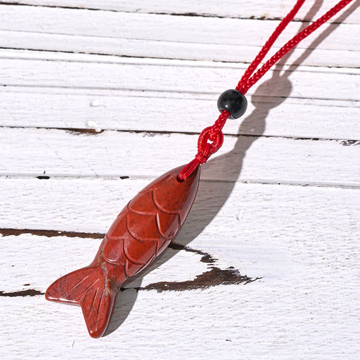 Buddha Stones彫刻鯉クリスタルインド瑪瑙アメジスト暖かさ豊かさネックレスペンダント - レッドジャスパー（ペンダントサイズ：15×40mm） - image 22