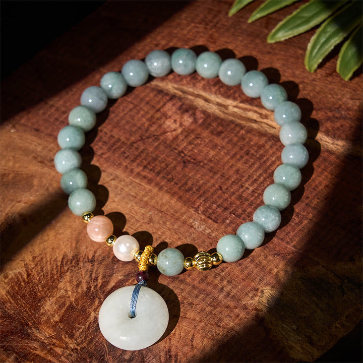 Buddha Stones平和のお守りチャーム翡翠 ラウンドビーズ 幸運 縁起の良いブレスレット - image 1