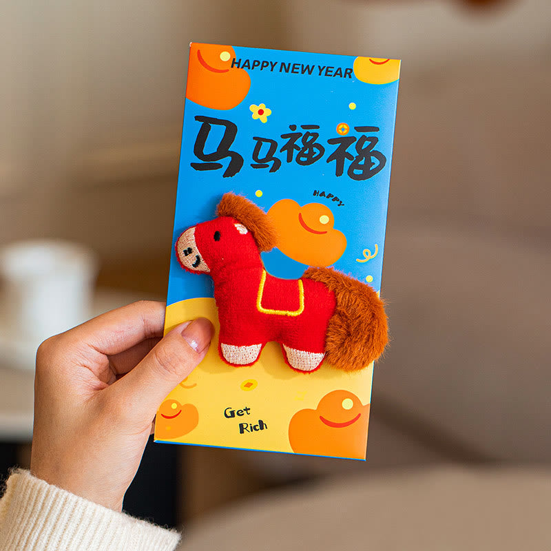 Buddha Stones午年 2026 新年 3個 刺繍 中国製 赤封筒 - 赤い封筒3枚セット（16.5×9cm） - image 0