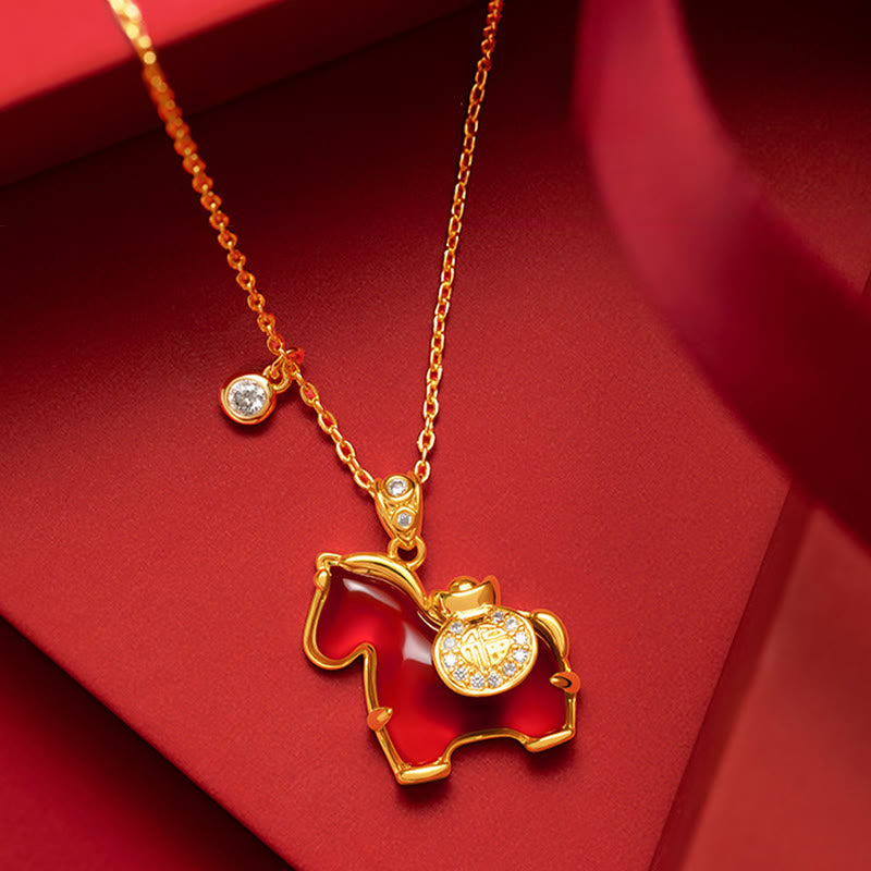 Buddha Stones馬年 赤瑪瑙 自信のネックレスペンダント - 赤瑪瑙の馬 - image 0