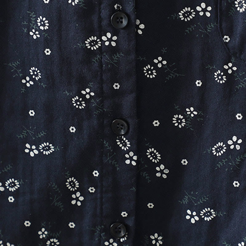 Buddha Stones秋 小花柄 ボタンダウンデザイン 長袖 レディース コットンシャツ - image 8