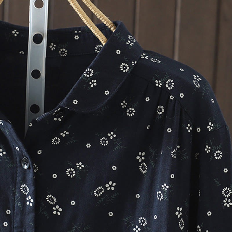 Buddha Stones秋 小花柄 ボタンダウンデザイン 長袖 レディース コットンシャツ - image 5