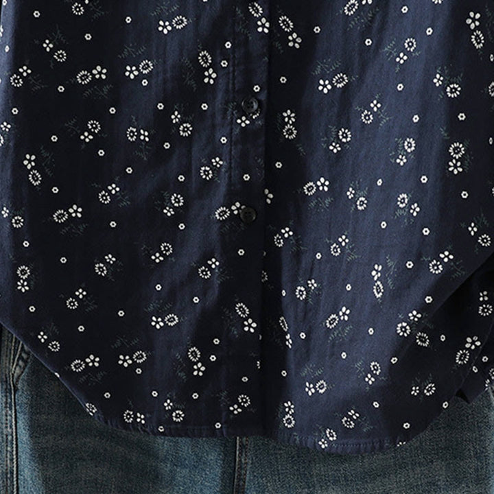 Buddha Stones秋 小花柄 ボタンダウンデザイン 長袖 レディース コットンシャツ - image 9
