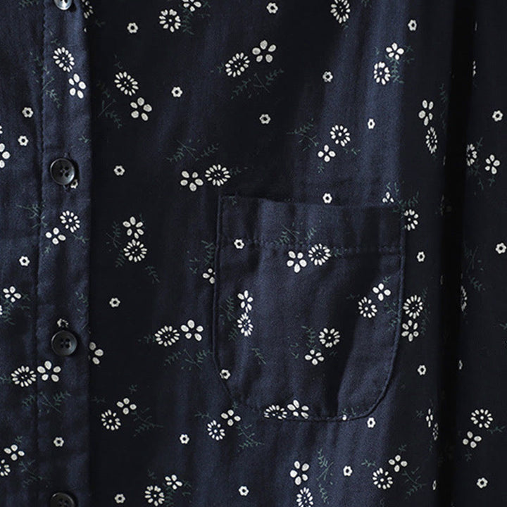 Buddha Stones秋 小花柄 ボタンダウンデザイン 長袖 レディース コットンシャツ - image 6