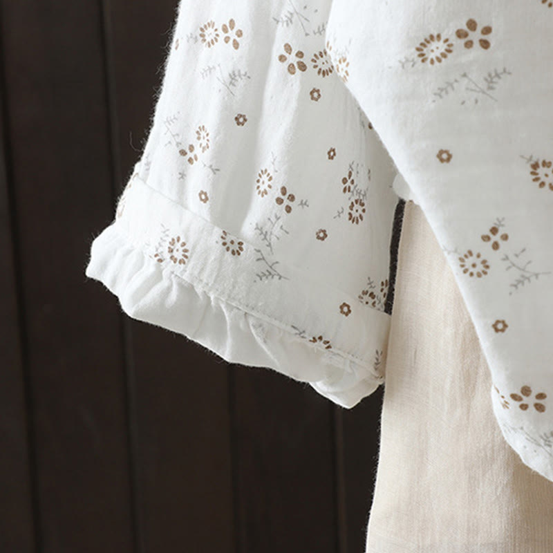 Buddha Stones秋 小花柄 ボタンダウンデザイン 長袖 レディース コットンシャツ - image 15