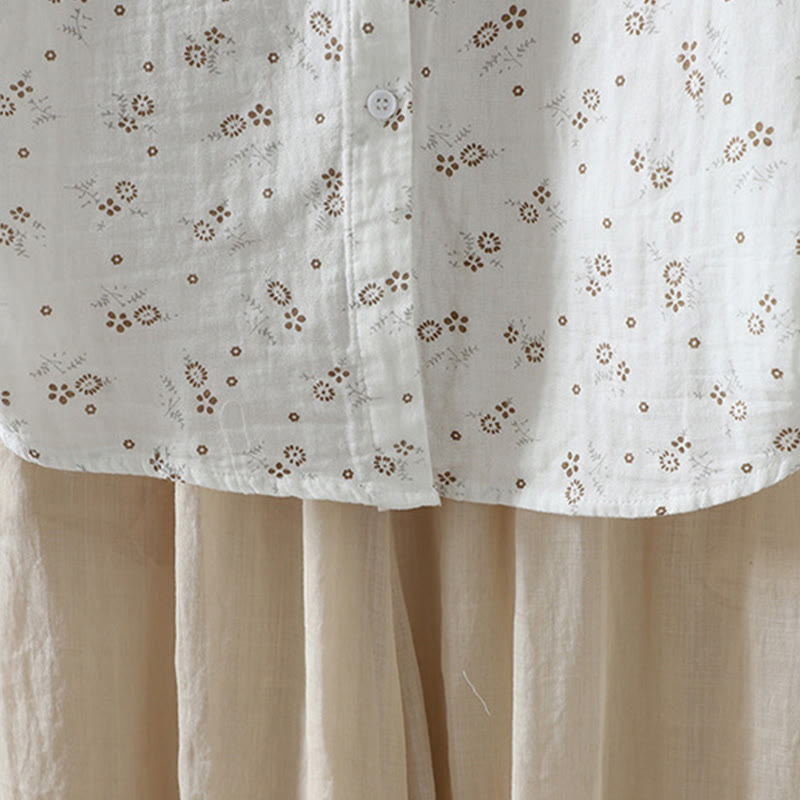 Buddha Stones秋 小花柄 ボタンダウンデザイン 長袖 レディース コットンシャツ - image 16