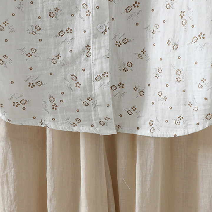 Buddha Stones秋 小花柄 ボタンダウンデザイン 長袖 レディース コットンシャツ - image 16