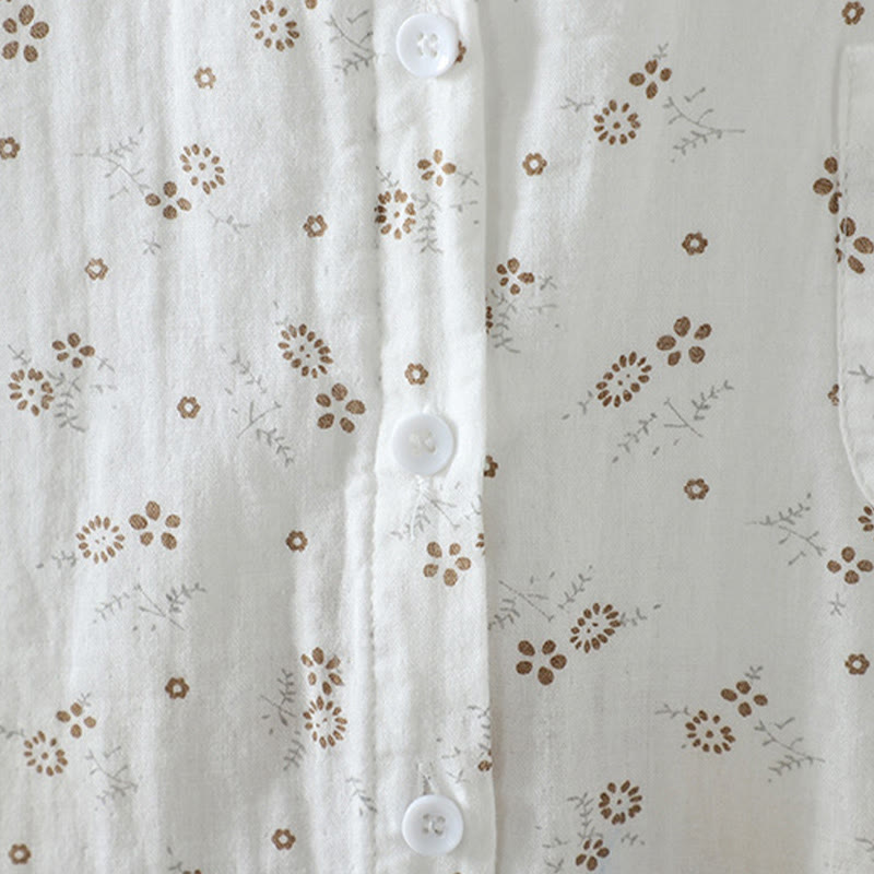 Buddha Stones秋 小花柄 ボタンダウンデザイン 長袖 レディース コットンシャツ - image 14