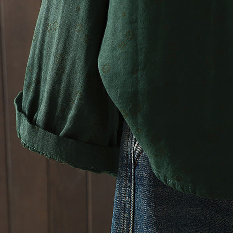 Buddha Stones秋 小花柄 ボタンダウンデザイン 長袖 レディース コットンシャツ - image 22