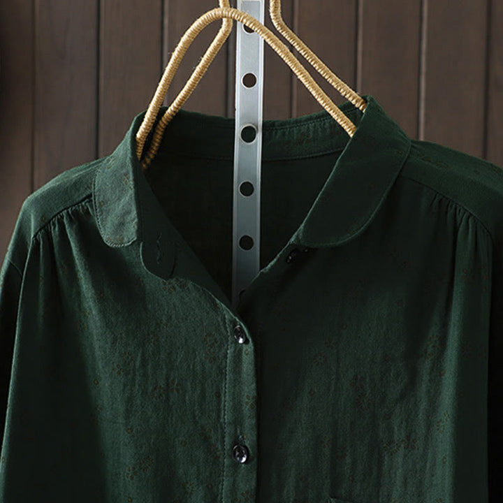 Buddha Stones秋 小花柄 ボタンダウンデザイン 長袖 レディース コットンシャツ - image 18