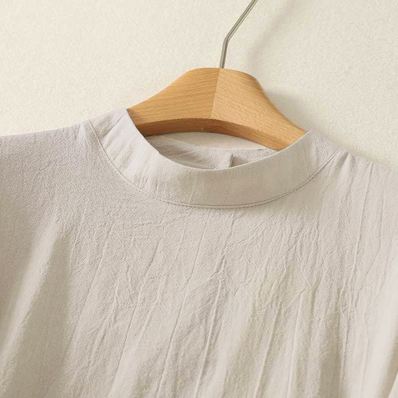 Buddha Stones秋 無地 クルーネック バック3つボタンデザイン レディース コットン 長袖シャツ - image 2