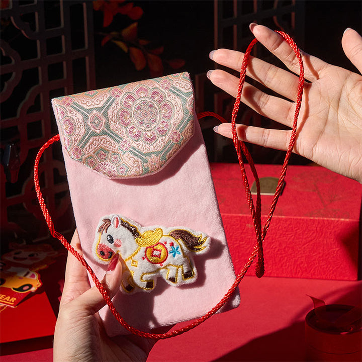 2026年午年丑年Buddha Stones新年 福文字 インゴット 模様 刺繍 中国の赤い封筒 - image 3