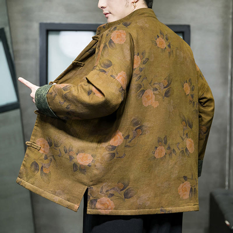 Buddha Stones、葉、花、カエルボタン、唐装、コットンメンズジャケットシャツ  - image 17