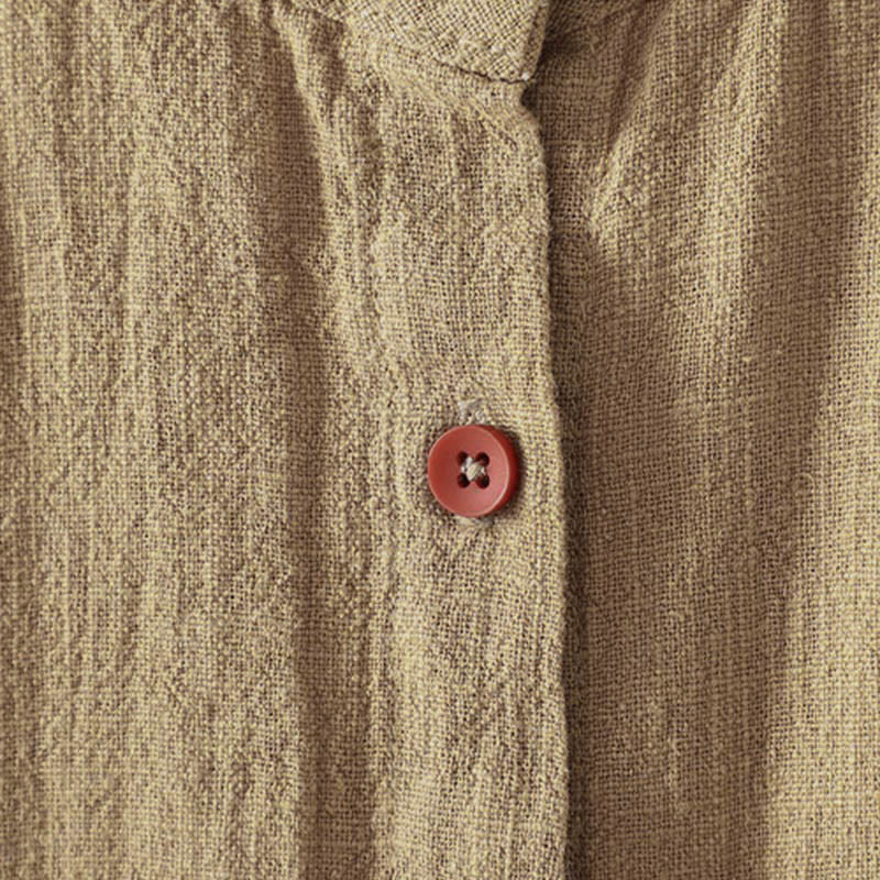 Buddha Stones 秋冬 無地 クルーネック カラフル ボタンダウンデザイン レディース コットン 長袖シャツ - image 2