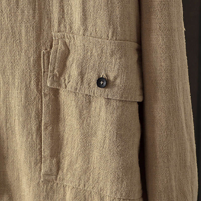 Buddha Stones 秋冬 無地 クルーネック カラフル ボタンダウンデザイン レディース コットン 長袖シャツ - image 3