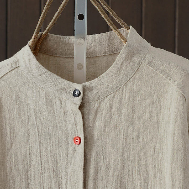 Buddha Stones 秋冬 無地 クルーネック カラフル ボタンダウンデザイン レディース コットン 長袖シャツ - image 7